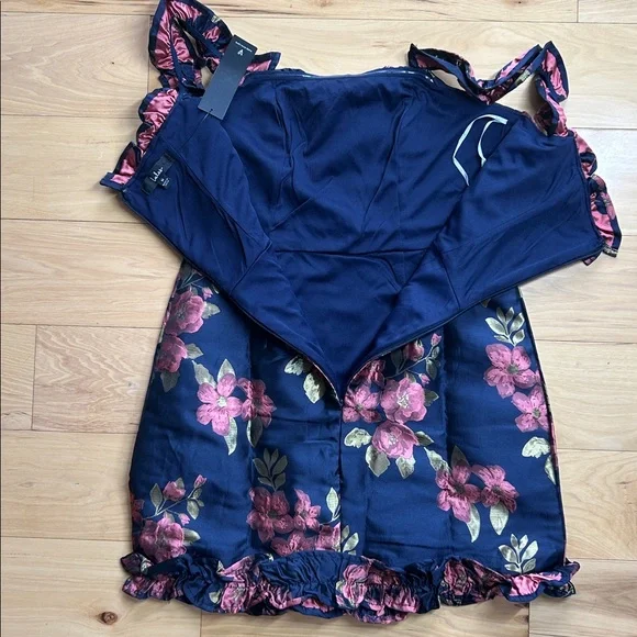 NWT Lulus Pop the Bottle Navy Blue Floral Ruffled Mini Dress | Size Medium - Picture 7 of 8
